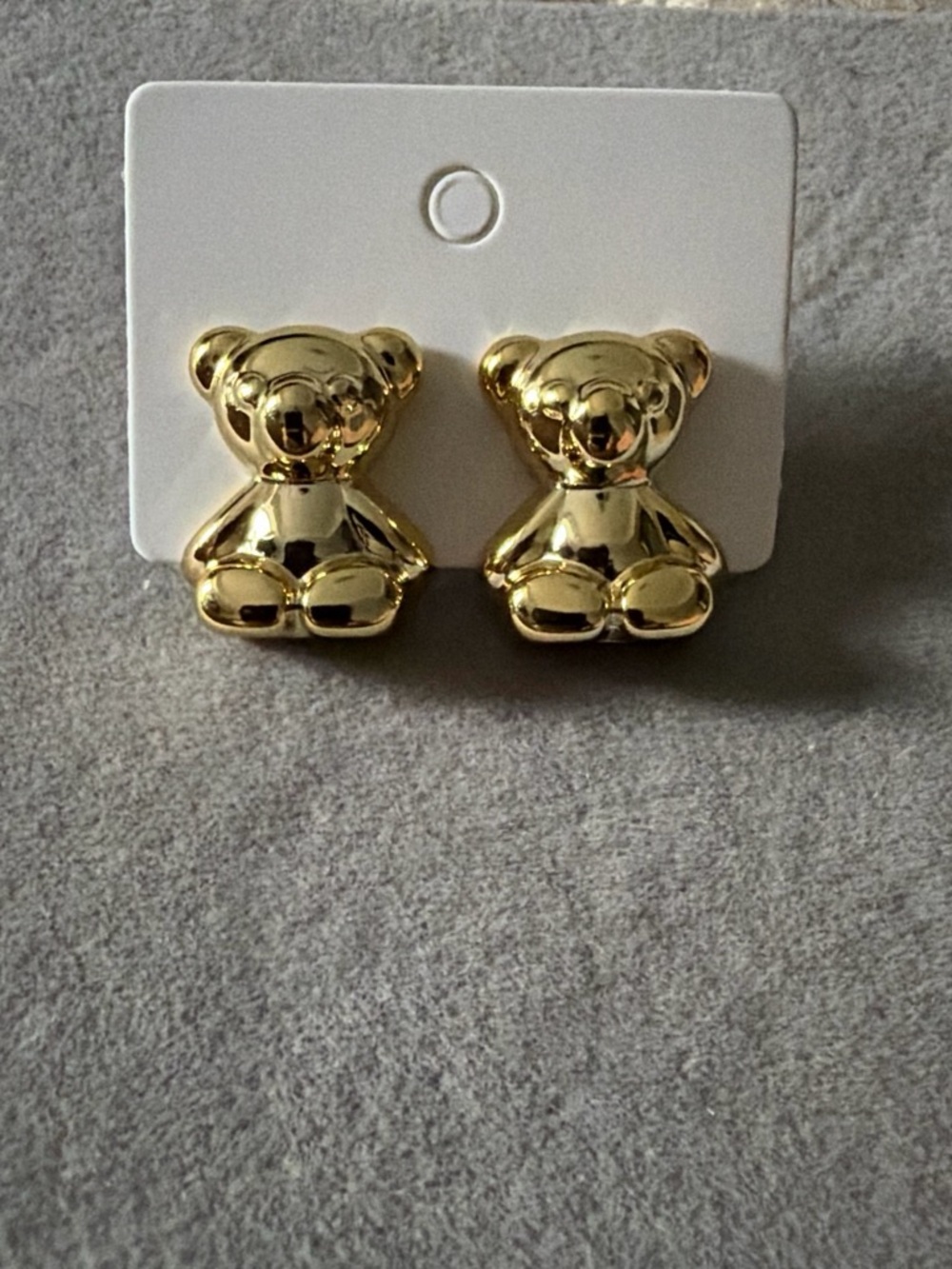 Gold Teddy Bear Stud Earrings for Kids